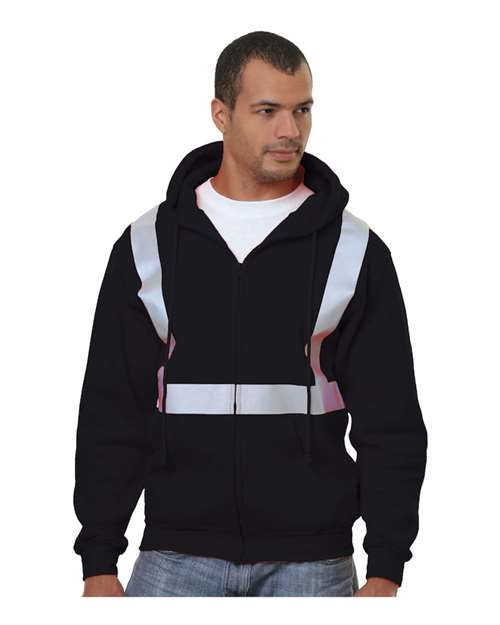 Men's USA-Made Hi-Visibility Full-Zip Hooded Sweatshirt — Black