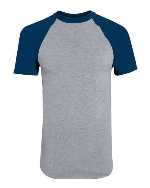Youth Raglan Baseball Jersey — Athletic Heather/ Navy