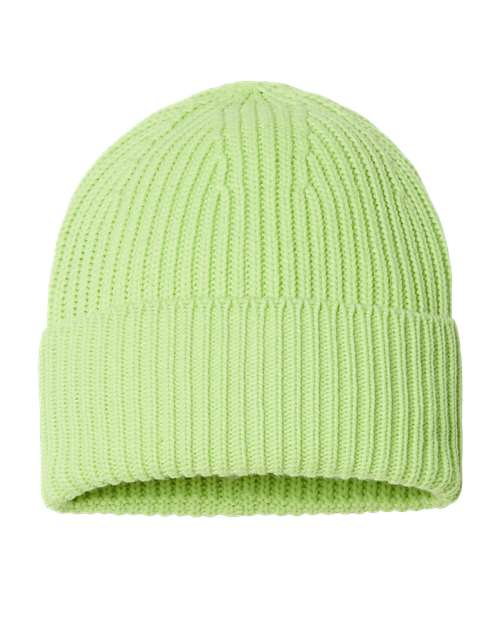 Sustainable Chunky Rib Cuffed Beanie — Acid Green