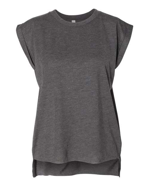Women’s Flowy Rolled Cuffs Muscle Tee — Dark Grey Heather