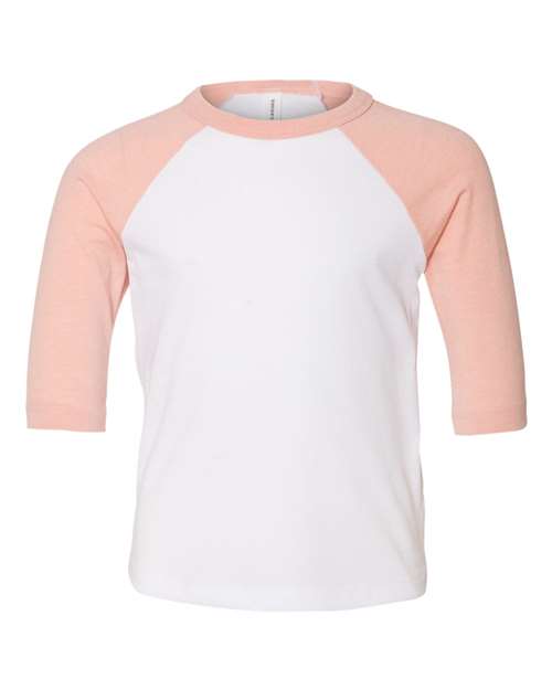 Toddler Three-Quarter Sleeve Baseball Tee — White/ Heather Peach