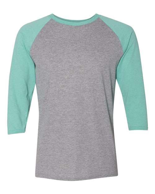 Unisex Triblend Three-Quarter Raglan Baseball T-Shirt — Oxford/ Mint Heather