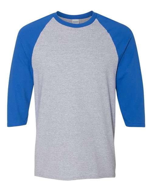 Unisex Heavy Cotton™ Raglan Three-Quarter Sleeve T-Shirt — Sport Grey/ Royal