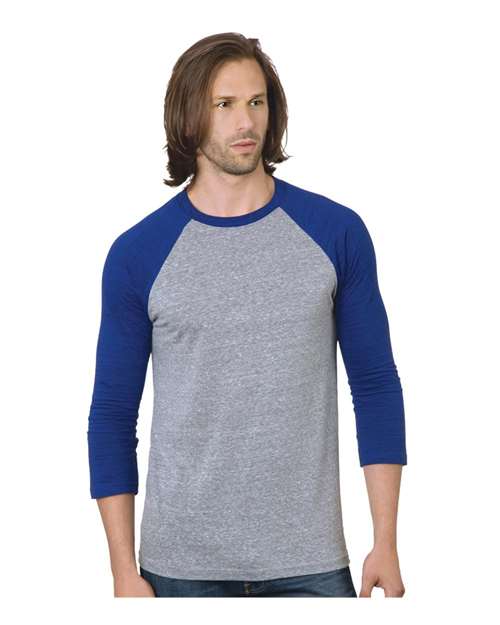 Unisex Triblend Three-Quarter Sleeve Raglan T-Shirt — Athletic Grey/ Royal