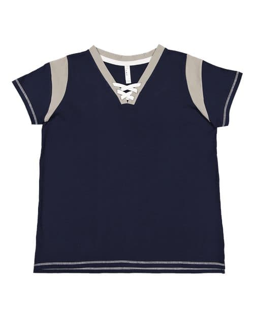 Women's Curvy Lace Up Fine Jersey Tee — Navy/ Titanium/ White