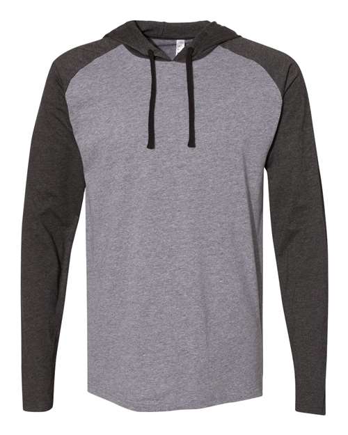 Unisex Fine Jersey Hooded Long Sleeve Raglan T-Shirt