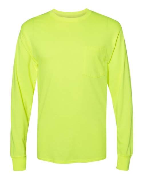 Unisex Workwear Long Sleeve Pocket T-Shirt — Safety Green