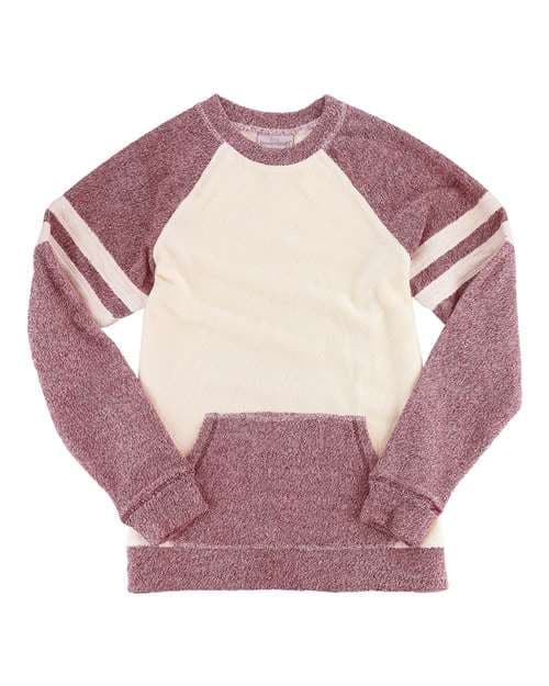 Women's Cozy Contrast Fleece Crewneck Pullover — Garnet/ Oatmeal