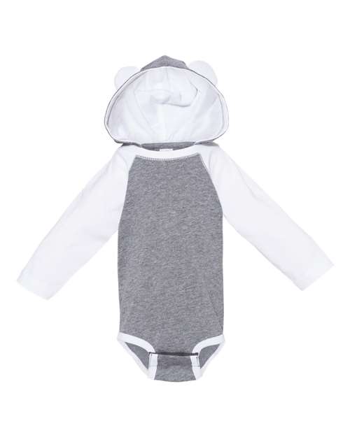 Infant Fine Jersey Character Hooded Long Sleeve Bodysuit with Ears — Granite Heather/ White