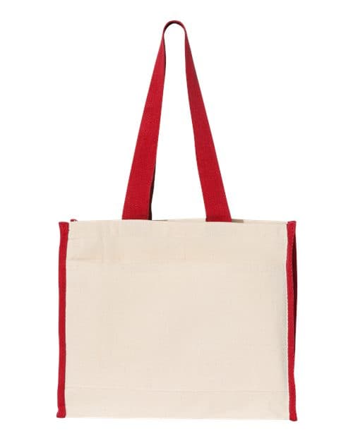 14L Tote with Contrast-Color Handles — Natural/ Red