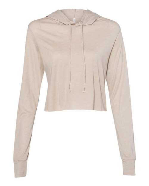 Women’s Triblend Crop Long Sleeve Hoodie Tee — Tan Triblend