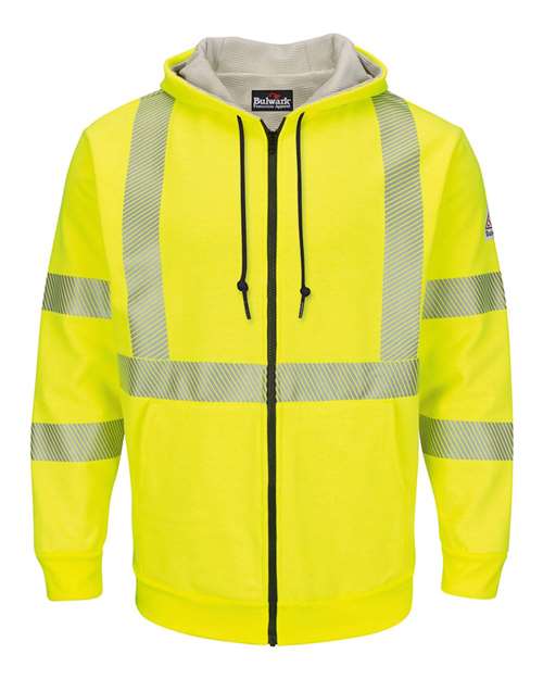 Men's Hi-Visibility Zip-Front Hooded Fleece Sweatshirt with Waffle Lining — Yellow/ Green