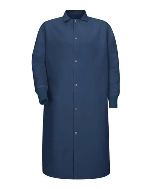 Unisex Gripper-Front Pocketless Butcher Coat With Knit Cuffs — Navy