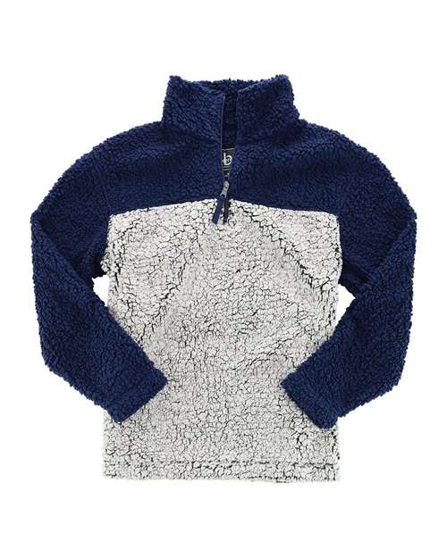 Unisex Sherpa Fleece Quarter-Zip Pullover — Navy/ Frosty Grey