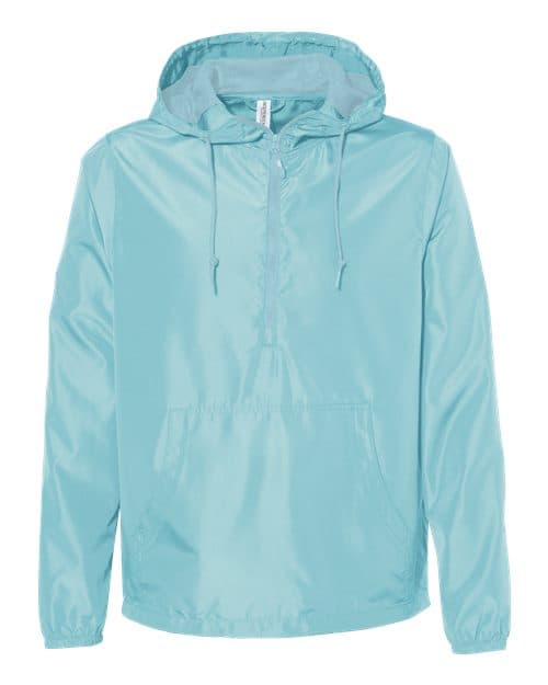 Unisex Lightweight Quarter-Zip Windbreaker Pullover Jacket — Aqua