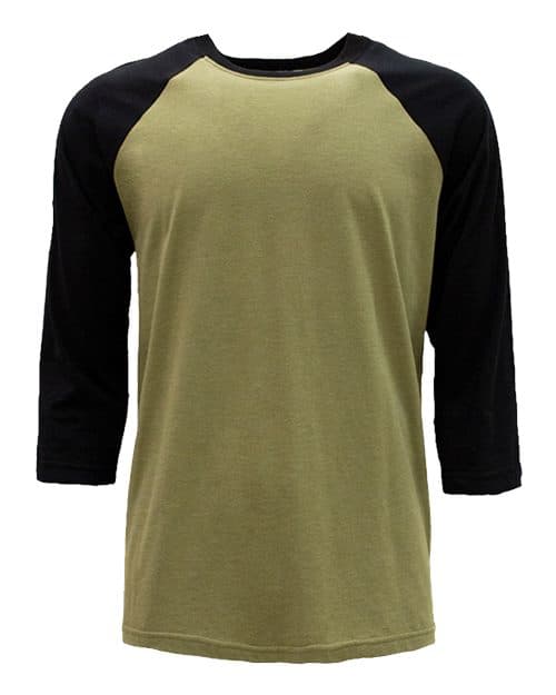 Unisex CVC Three-Quarter Sleeve Raglan T-Shirt — Black/ Olive