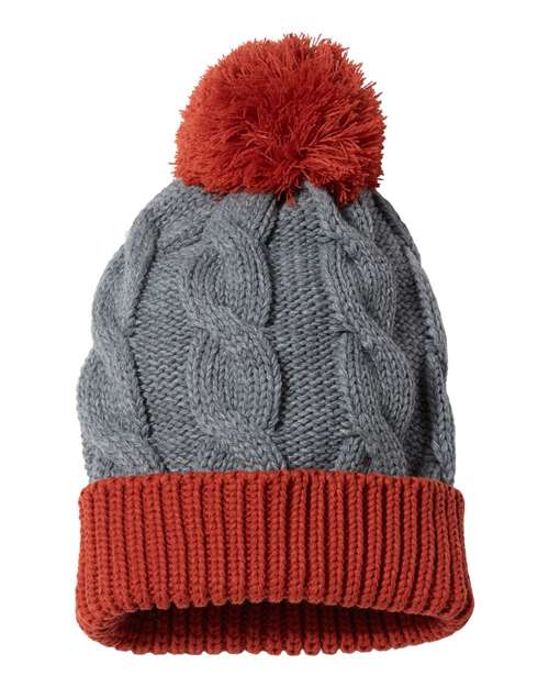 Chunk Twist Cuffed Beanie — Heather Grey/ Rust