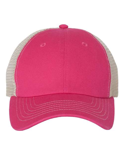 Contrast-Stitch Mesh-Back Cap — Pink/ Stone