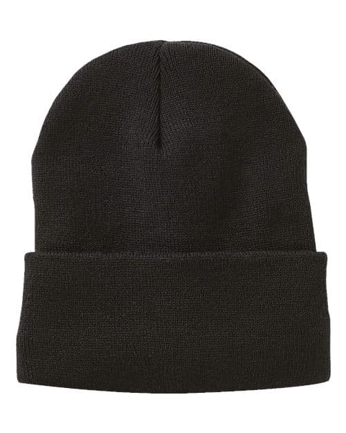 12" Jersey Lined Cuffed Beanie — Black