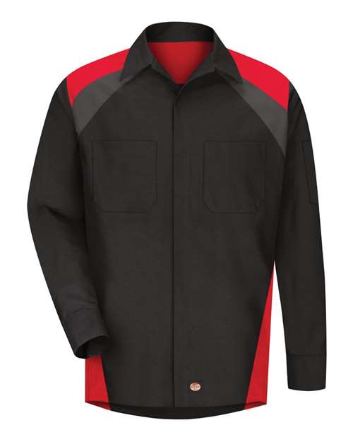 Men's Long Sleeve Tri-Color Shop Shirt — Black/ Red/ Charcoal