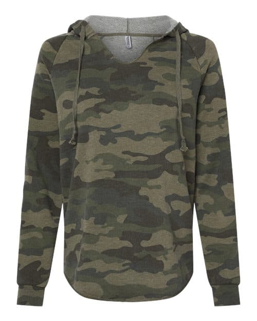 Women’s Lightweight California Wave Wash Hooded Sweatshirt — Forest Camo Heather