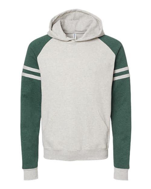Unisex Nublend® Varsity Colorblocked Raglan Hooded Sweatshirt — Oatmeal Heather/ Forest Green Heather