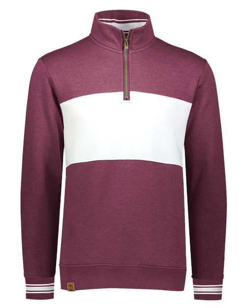 Men's All-American Fleece Colorblocked Quarter-Zip Sweatshirt — Maroon Heather/ White