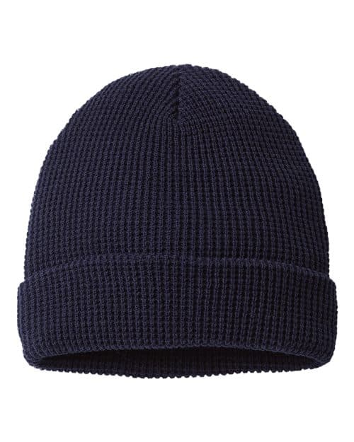 Waffle Cuffed Beanie — Navy