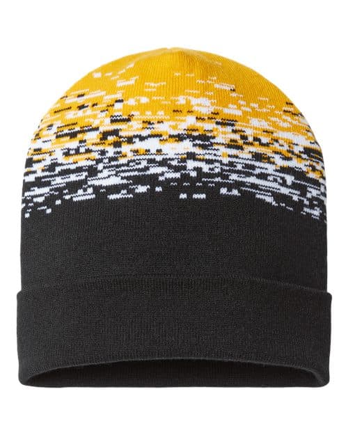 USA-Made Static Cuffed Beanie — Black/ White/ Gold