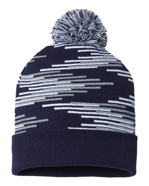 USA-Made Bar Beanie — True Navy/ Heather/ White