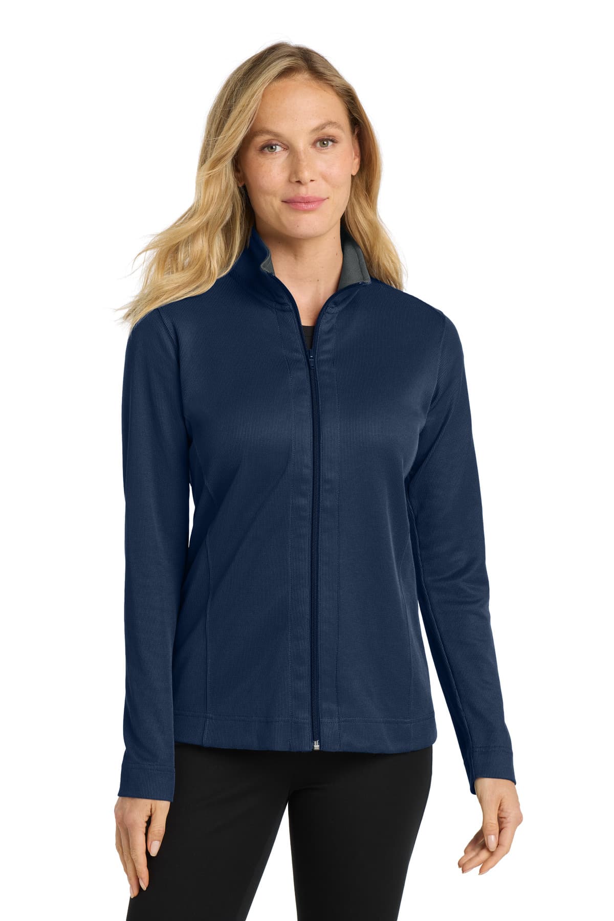 Port Authority ® Women's Vertical Texture Full-Zip Jacket — True Navy/ Iron Grey