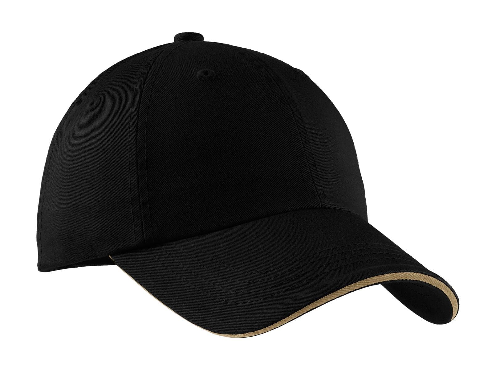Port Authority ® Sandwich Bill Cap with Striped Closure — Black/ Khaki
