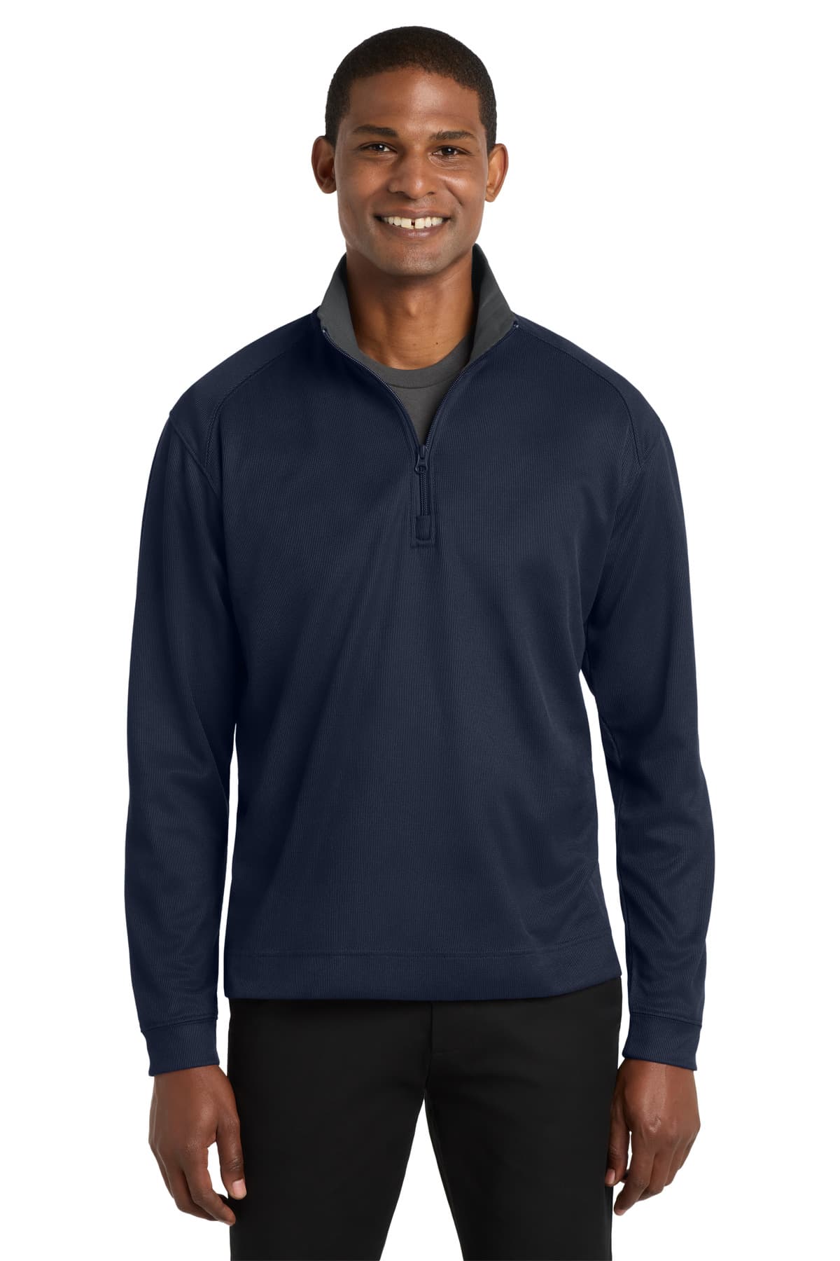 Port Authority ® Vertical Texture 1/4-Zip Pullover — True Navy/ Iron Grey