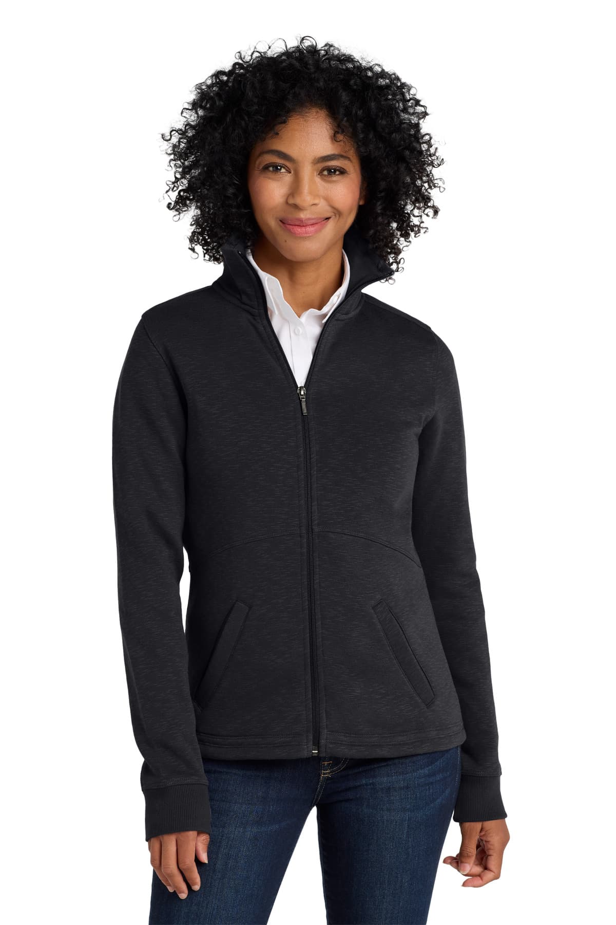 Port Authority ® Women's Slub Fleece Full-Zip Jacket — Black