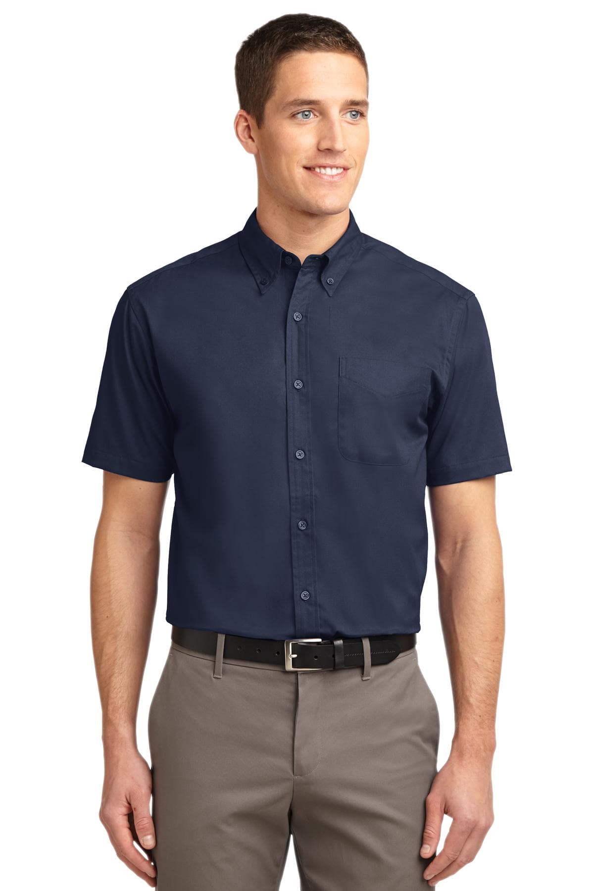 Port Authority ® Short Sleeve Easy Care Shirt — Navy/ Light Stone