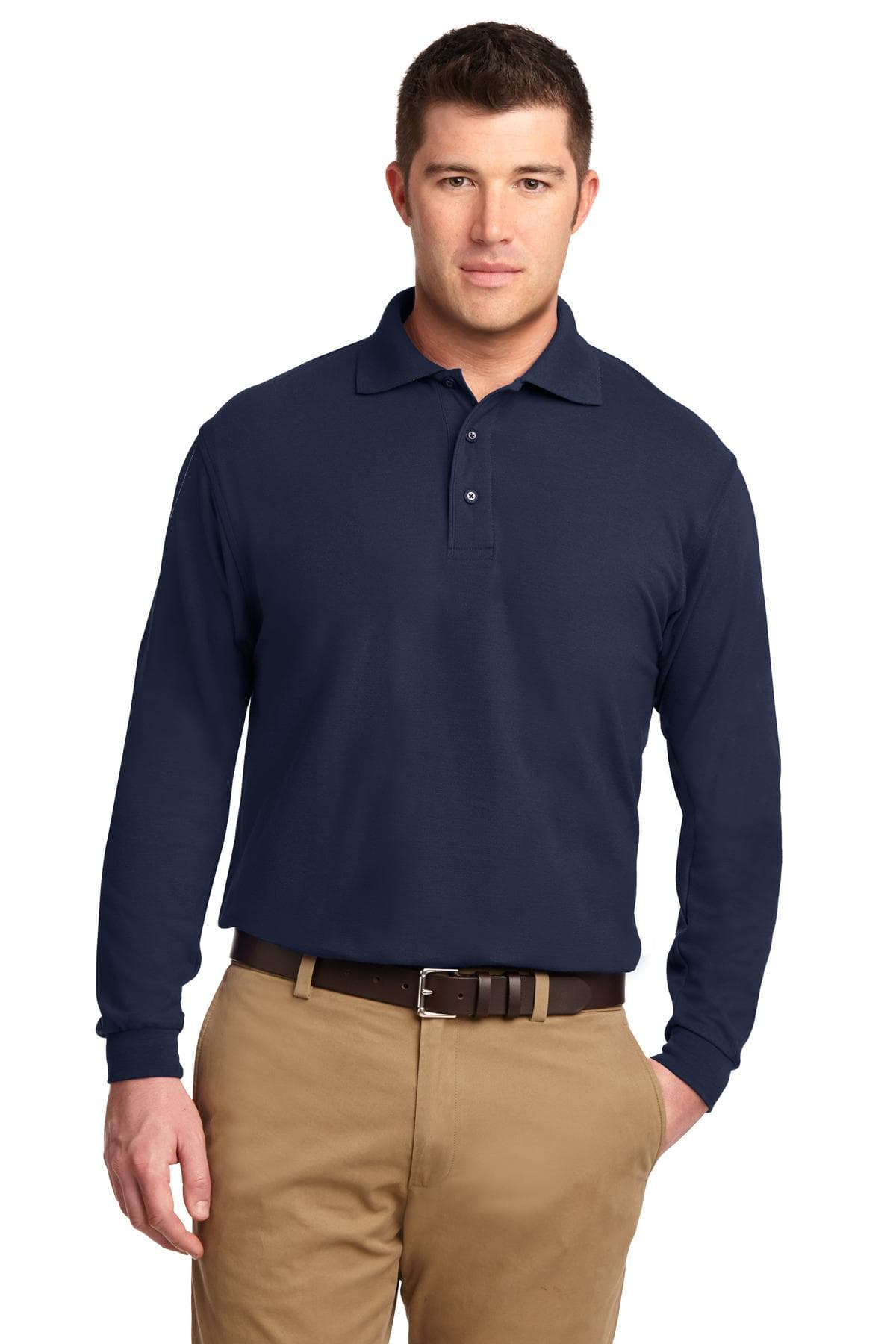 Port Authority ® Tall Silk Touch Long Sleeve Polo — Navy