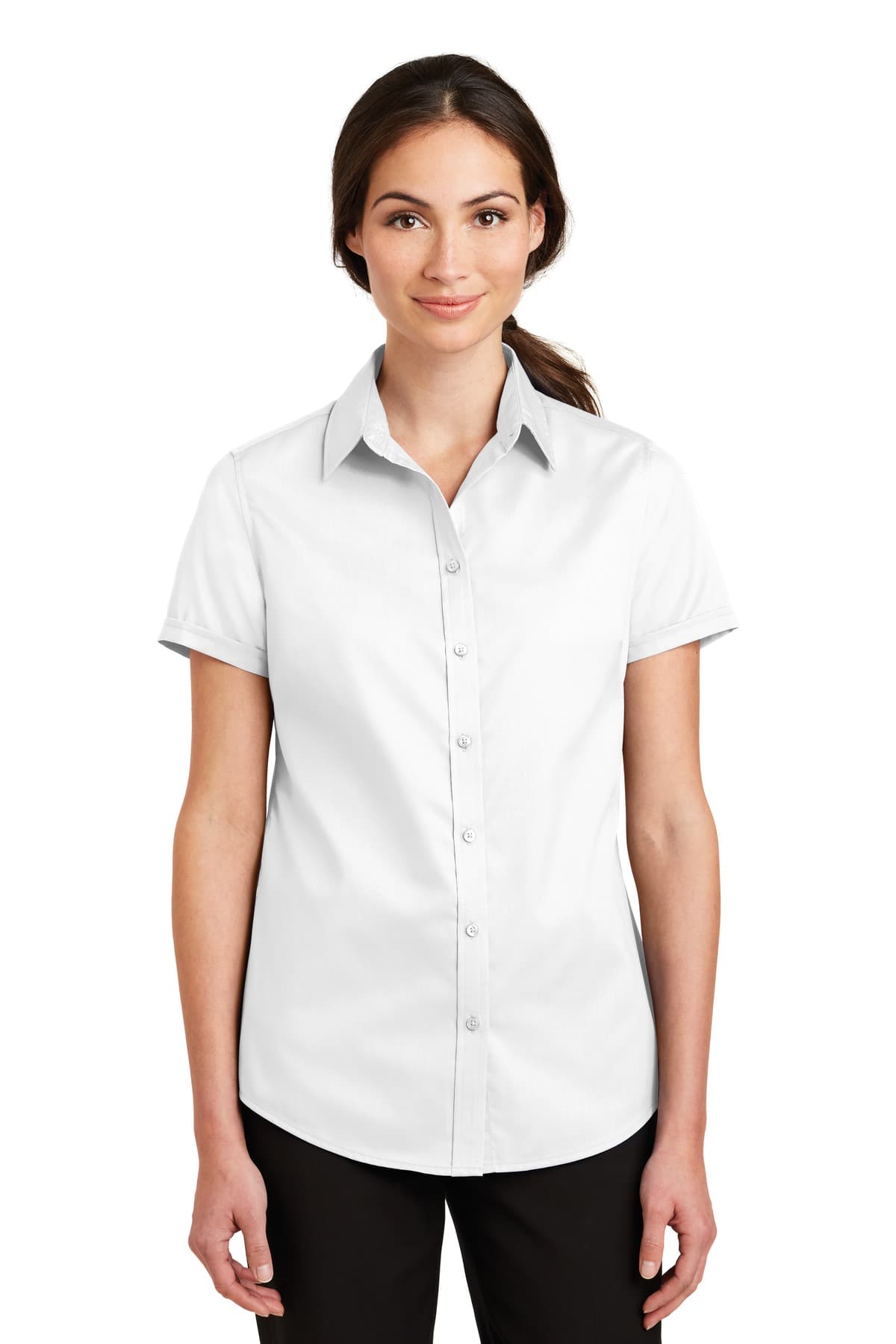 Port Authority ® Women's Short Sleeve SuperPro  Twill Shirt — White