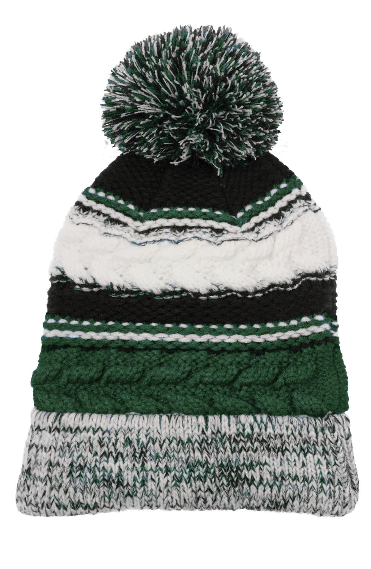Sport-Tek ® Pom Pom Team Beanie — Forest Green/ Black/ White