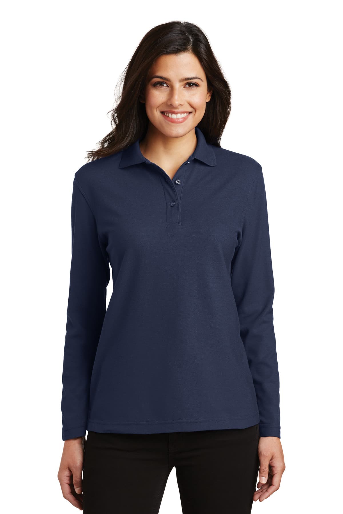 Port Authority ® Women's Silk Touch Long Sleeve Polo — Navy