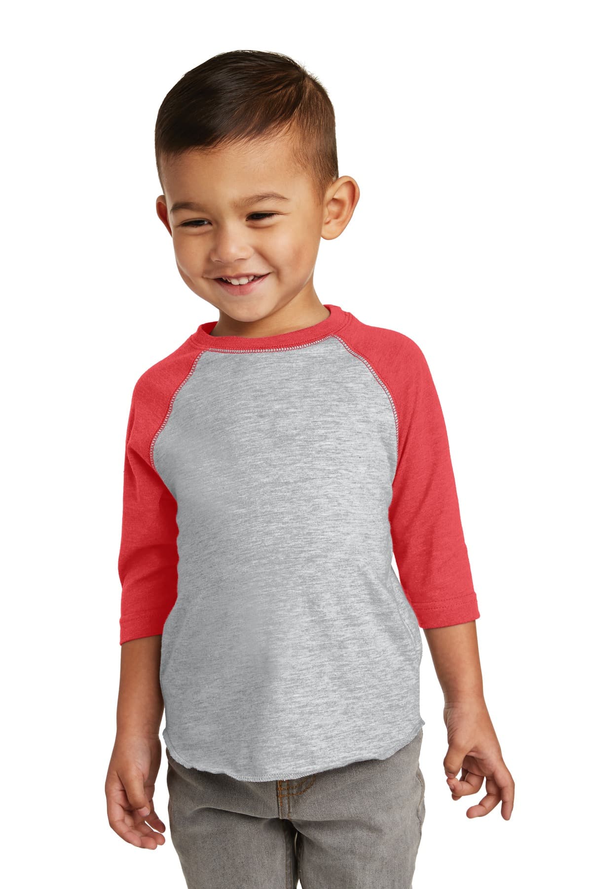 Rabbit Skins  Toddler Baseball Fine Jersey Tee — Vintage Heather/ Vintage Red