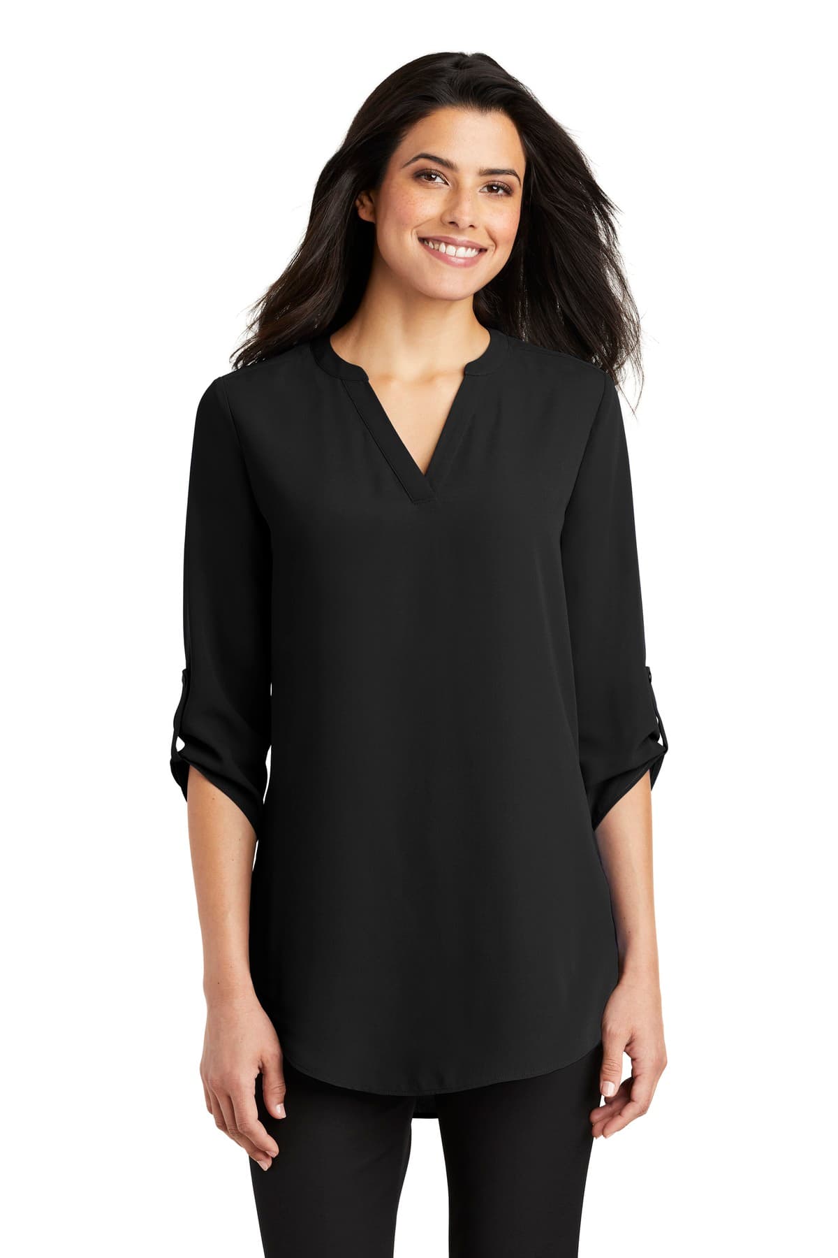 Port Authority ® Women's 3/4-Sleeve Tunic Blouse — Black