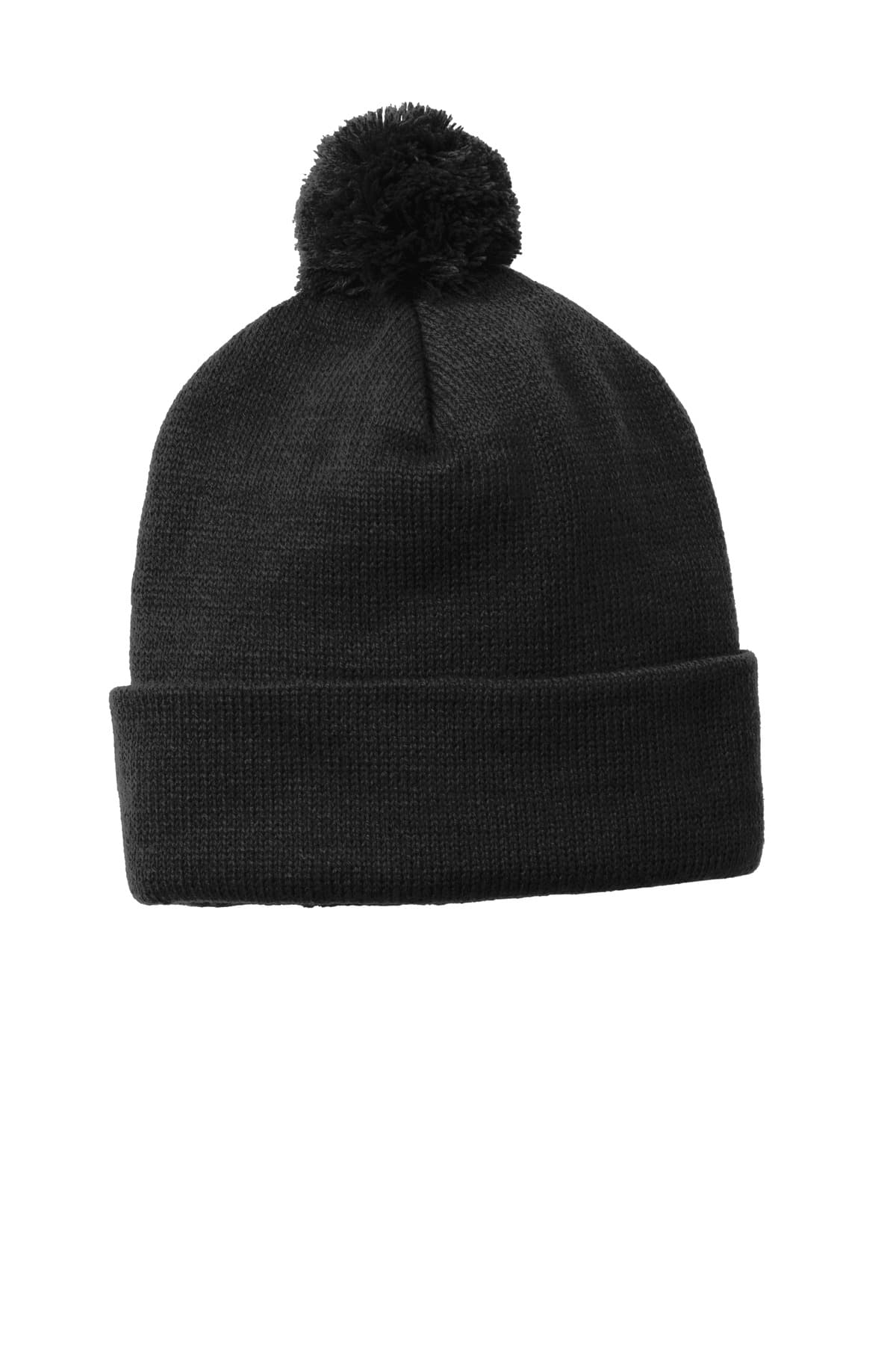 Sport-Tek ® Solid Pom Pom Beanie — Black