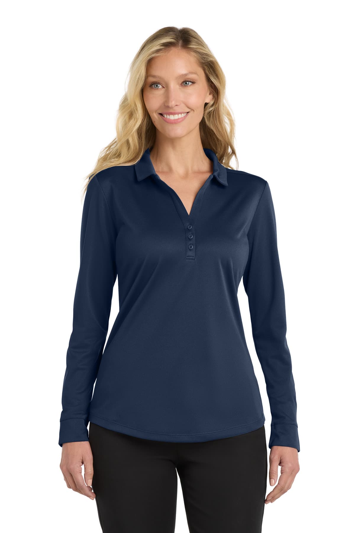 Port Authority ® Women's Silk Touch  Performance Long Sleeve Polo — Navy