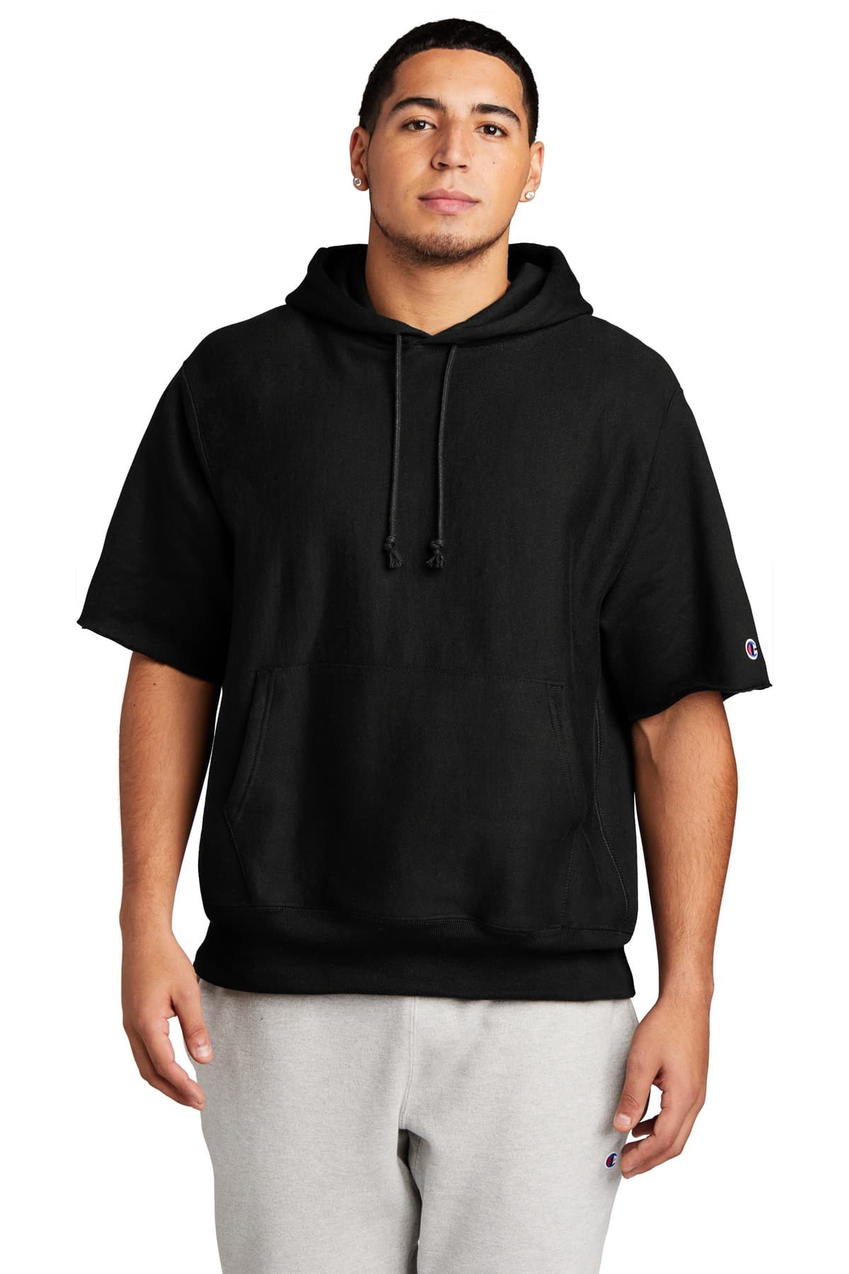 Champion ® Reverse Weave ® Short Sleeve Hooded Sweatshirt — Black