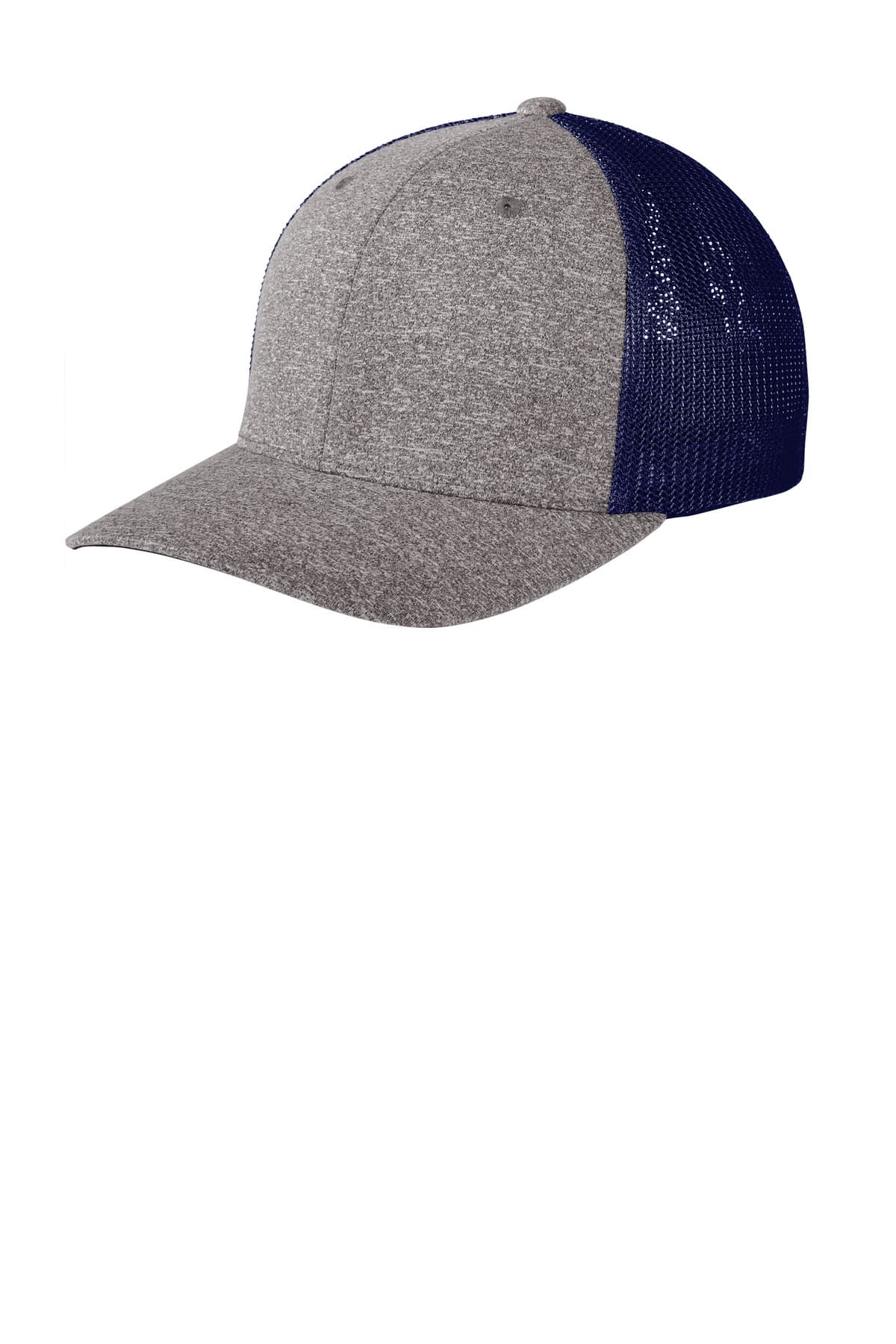 Port Authority ® Flexfit ® Melange Mesh Back Trucker Cap — True Navy/ Grey Heather