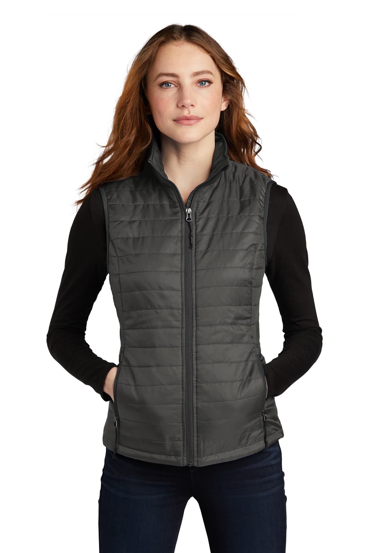 Port Authority ® Women's Packable Puffy Vest — Sterling Grey/ Graphite