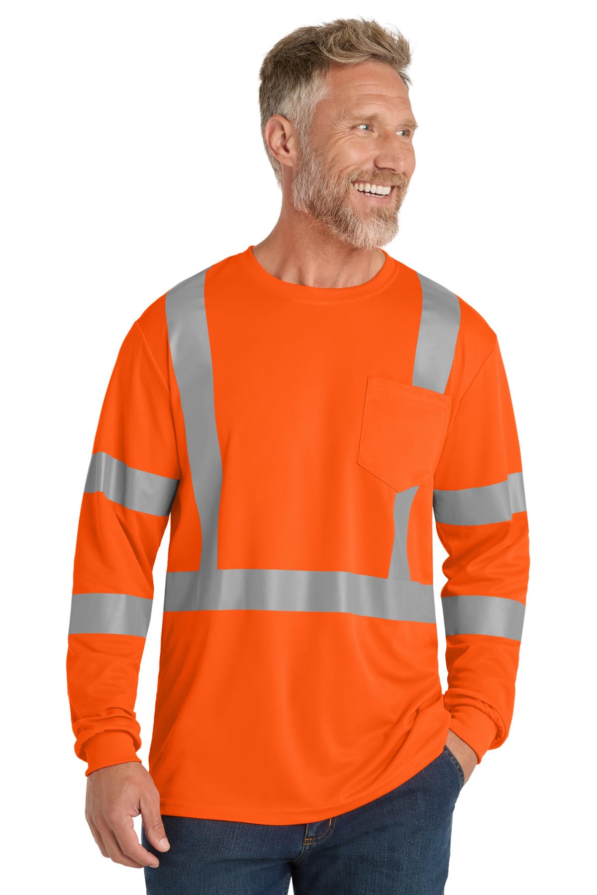 CornerStone ® ANSI 107 Class 3 Mesh Long Sleeve Tee — Safety Orange
