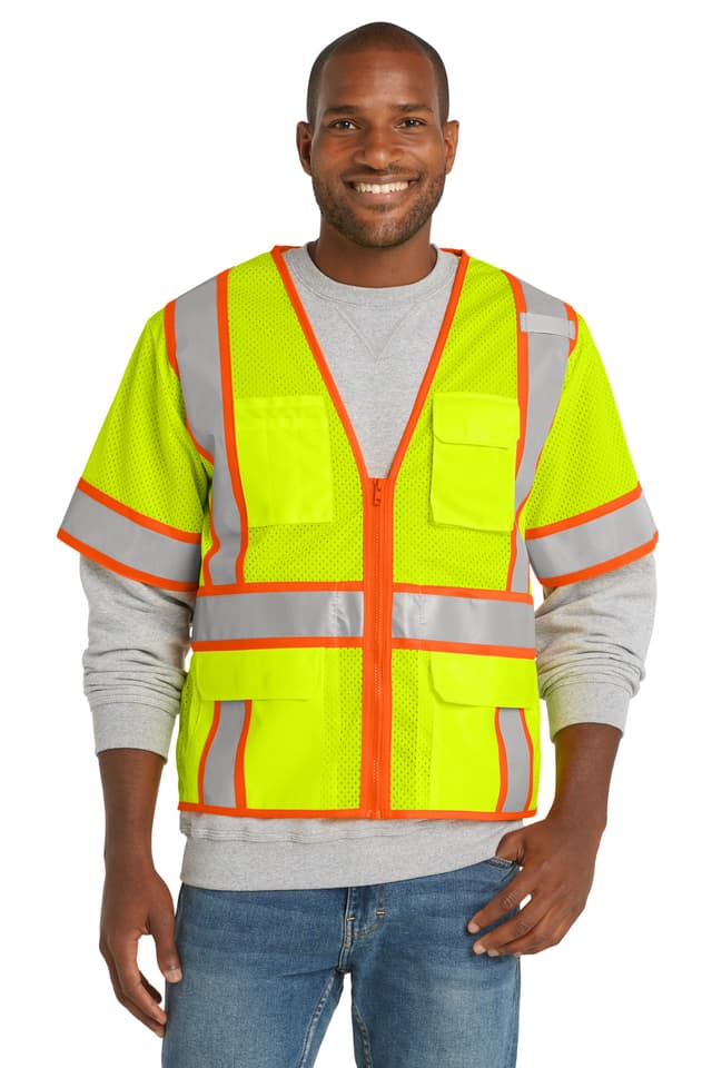 CornerStone ® ANSI 107 Class 3 Surveyor Mesh Zippered Two-Tone Short Sleeve Vest