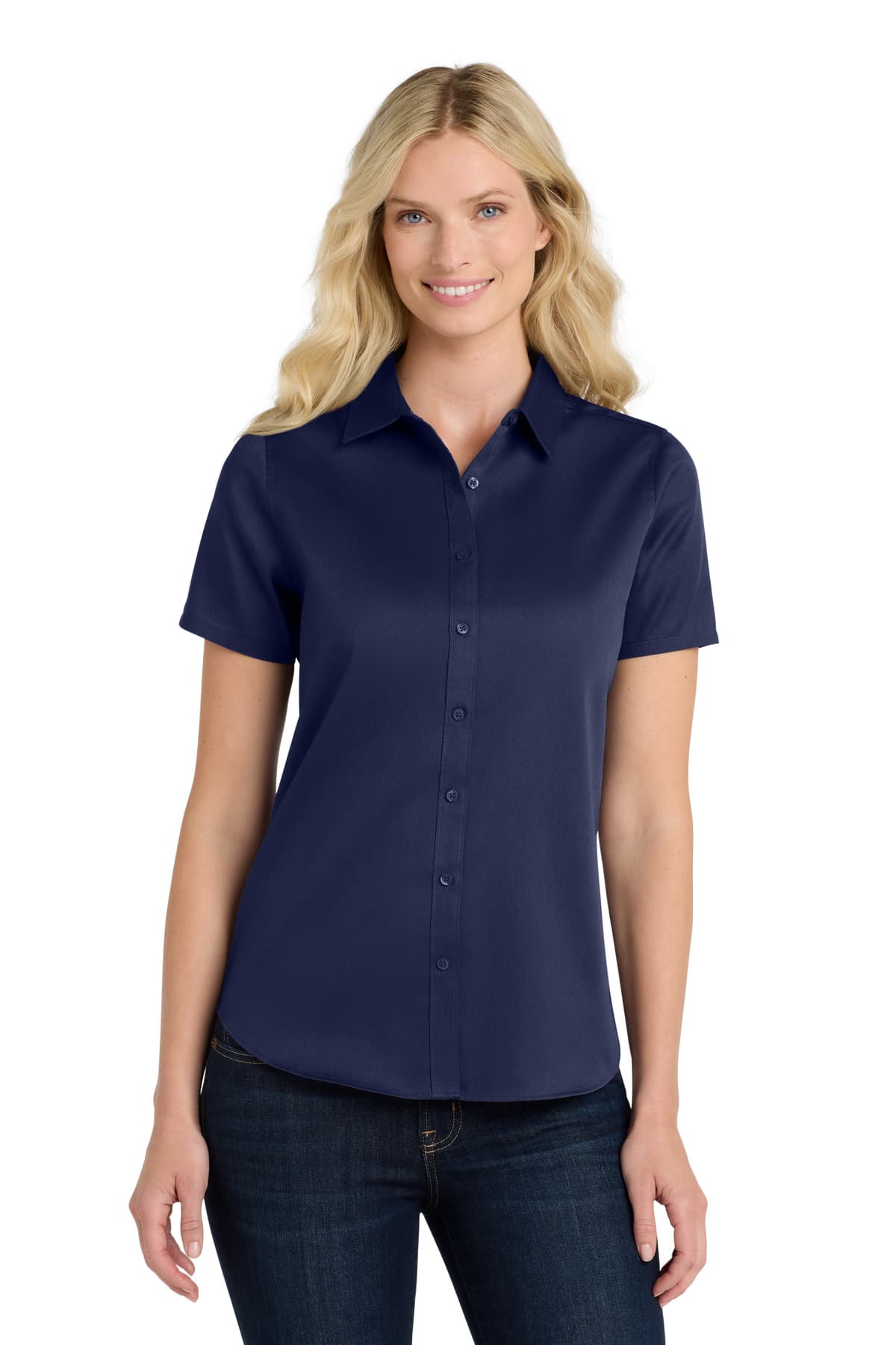 Port Authority ® Women's Short Sleeve SuperPro React  Twill Shirt — True Navy