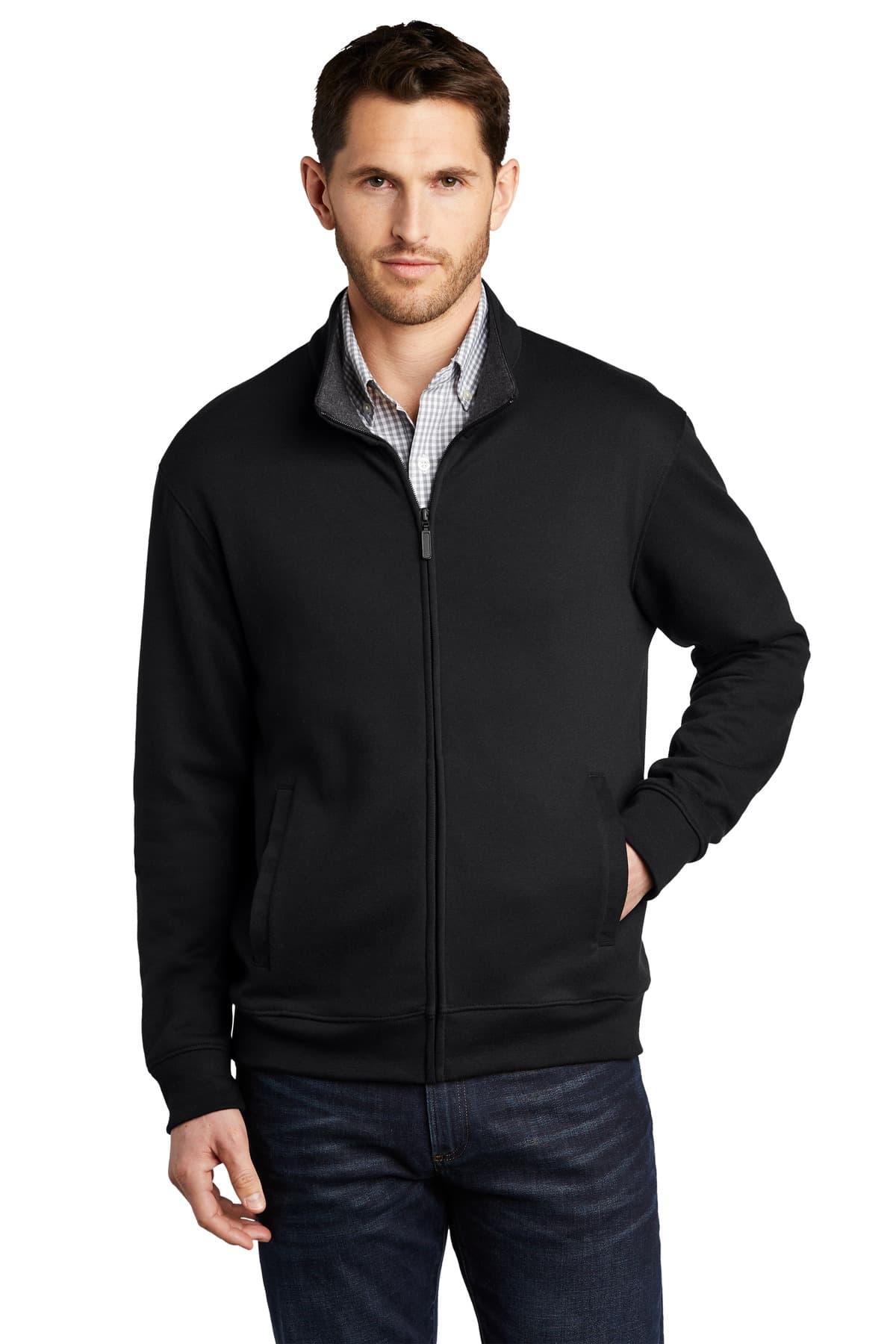 Port Authority ® Interlock Full-Zip — Deep Black/ Charcoal Heather